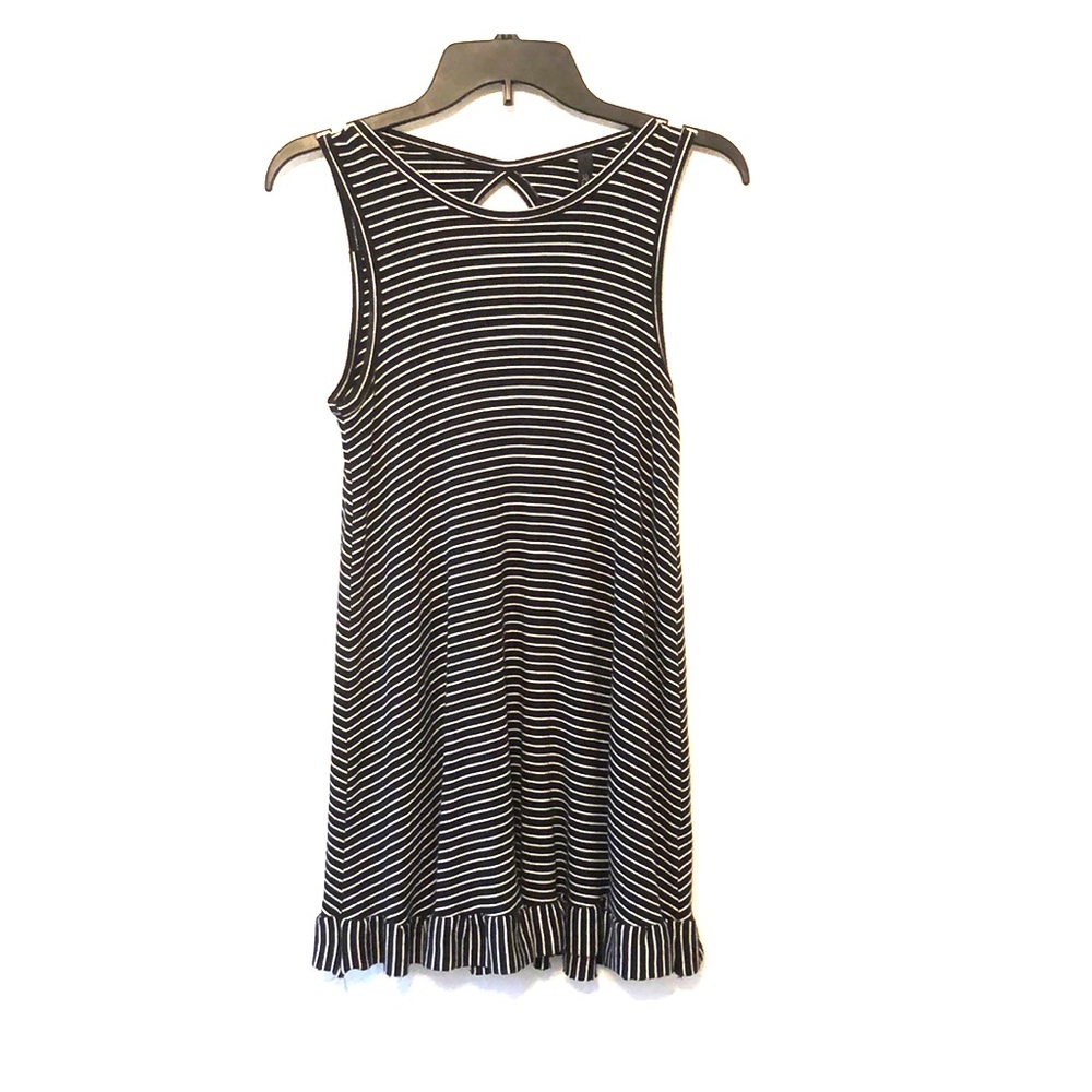 Black & White Striped Unique Design Dress w Ruffle